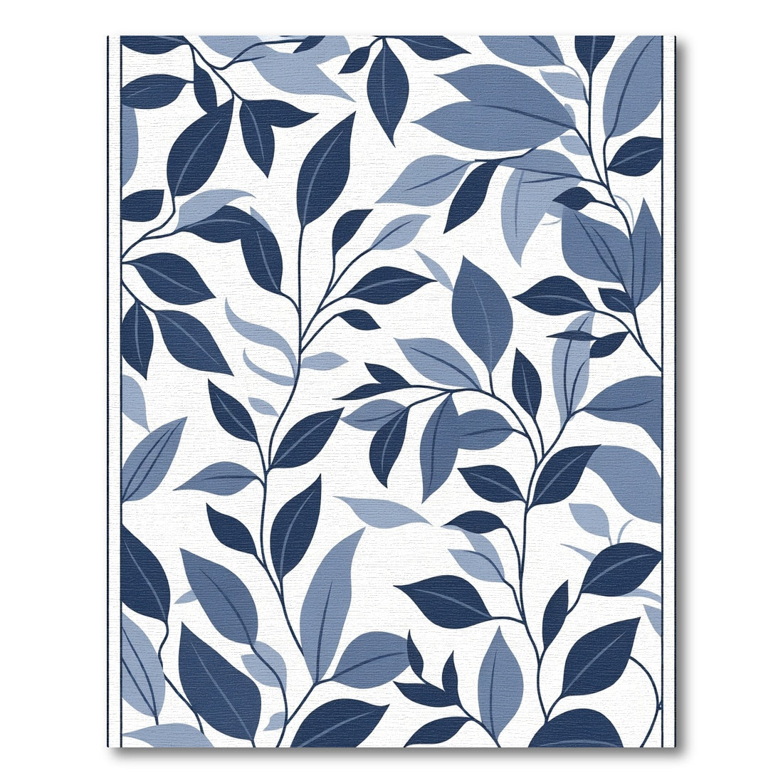 Deep Blue Leafy Branch Art Rug
