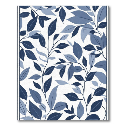 Deep Blue Leafy Branch Art Rug