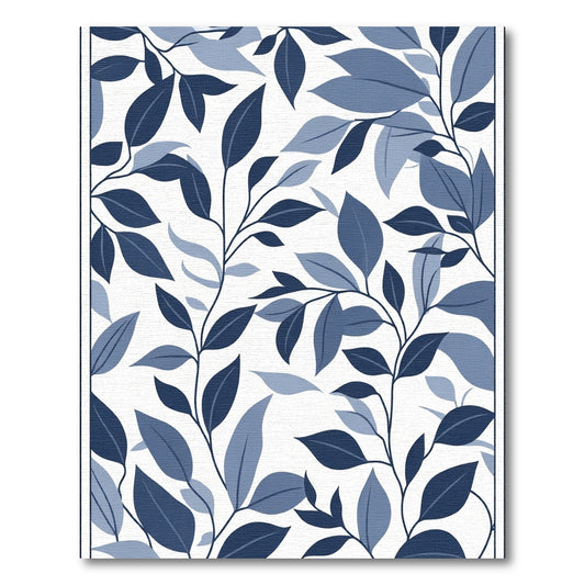 Deep Blue Leafy Branch Art Rug