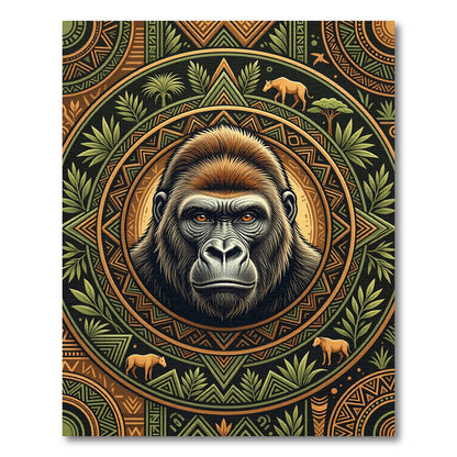 Majestic Tribal Gorilla Earthy Jungle Medallion Rug