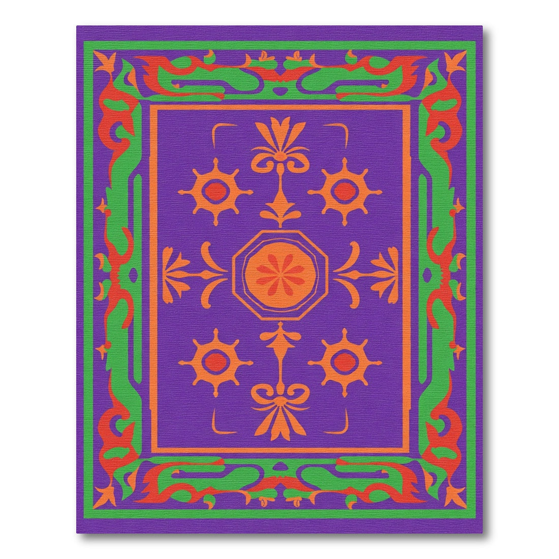 Purple Orange Green Medallion Border Rug