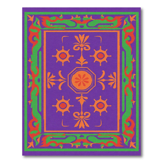 Purple Orange Green Medallion Border Rug