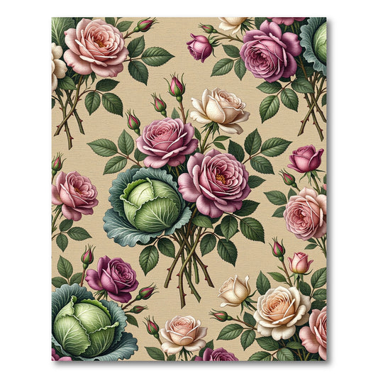 Botanical Rose and Cabbage Garden Bouquet Rug