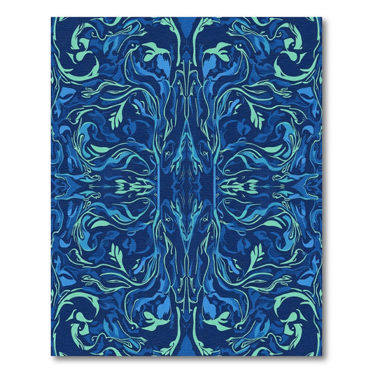 Deep Blue Swirl Botanical Rug