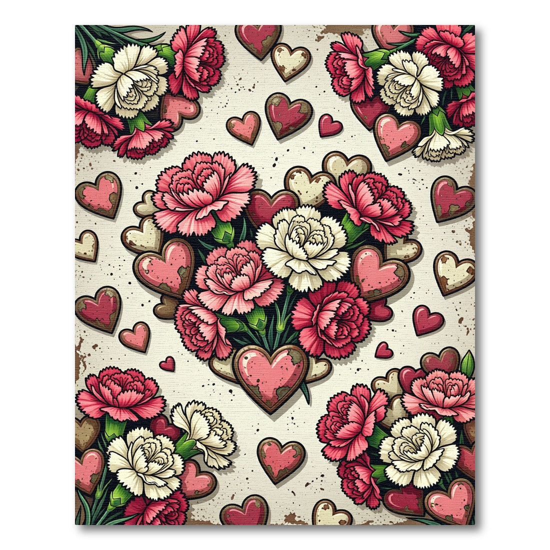Vintage Romantic Carnation and Heart Art Rug