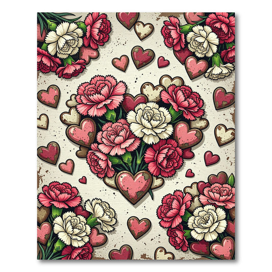 Vintage Romantic Carnation and Heart Art Rug