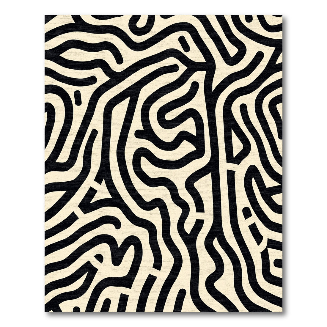 Abstract Black Cream Maze Lines Rug