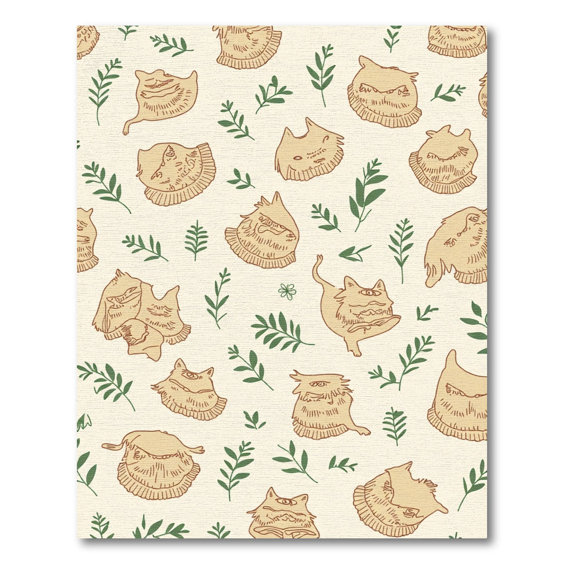 Whimsical Cat Face Botanical Cream Rug