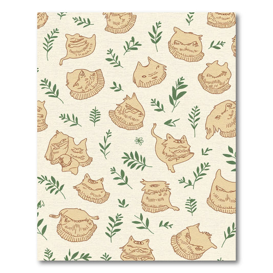 Whimsical Cat Face Botanical Cream Rug