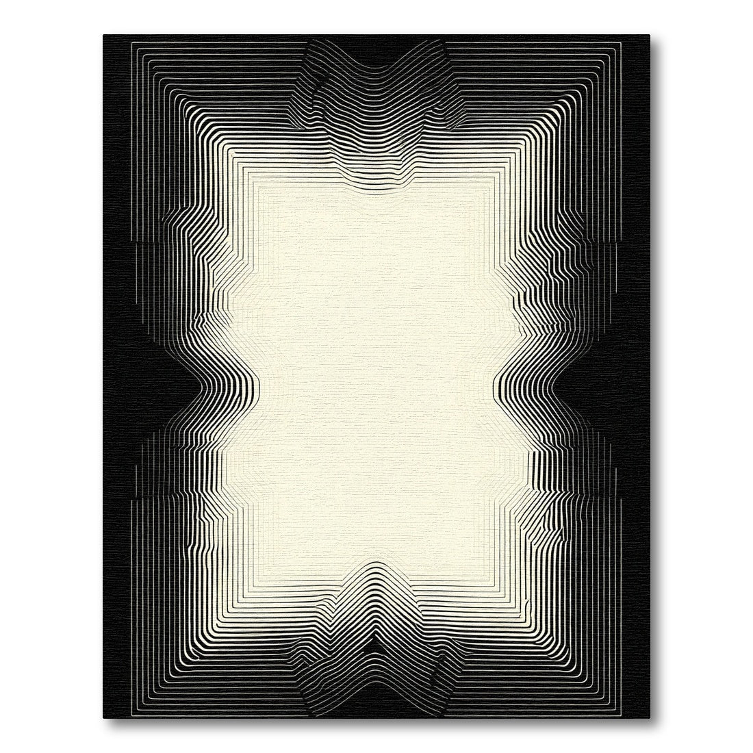 Abstract Cream Black Curved Lines Rug