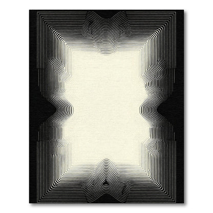 Abstract Cream Black Curved Lines Rug