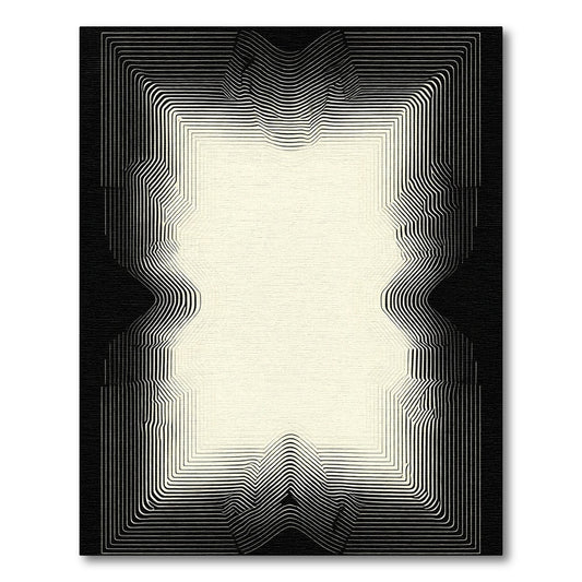 Abstract Cream Black Curved Lines Rug