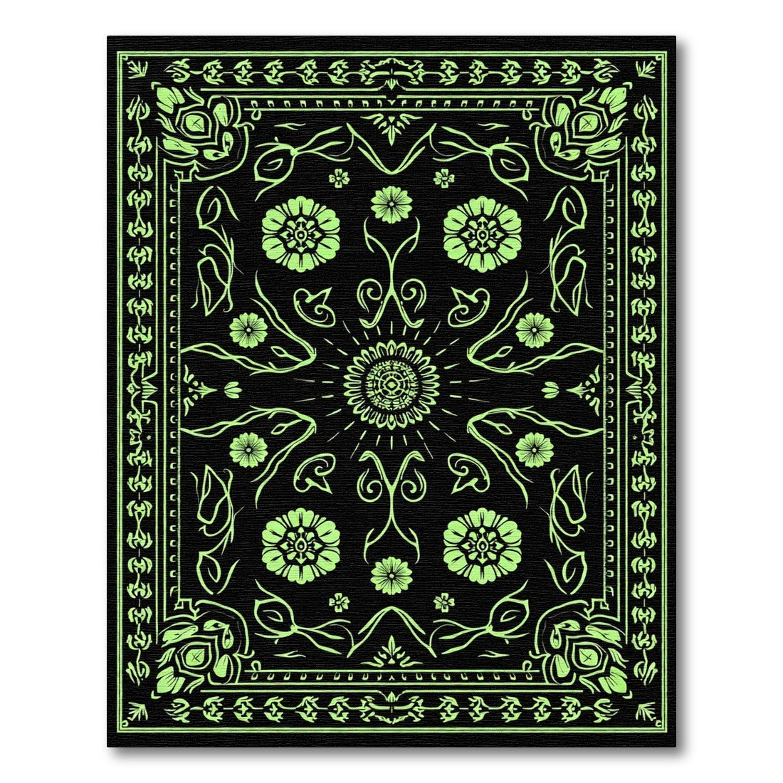 Neon Green Floral Sunburst Medallion Rug