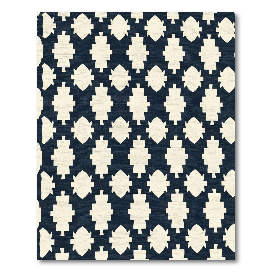 Cream on Navy Blue Geometric Shapes Rug