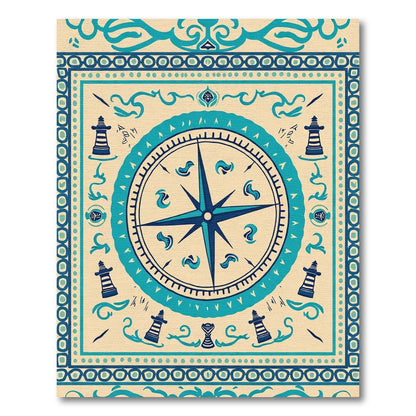 Nautical Compass Lighthouse Border Rug