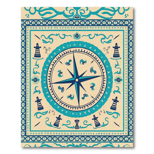 Nautical Compass Lighthouse Border Rug