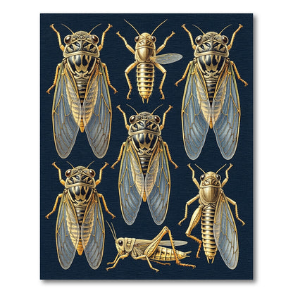 Golden Entomological Cicada Insect Grid Rug