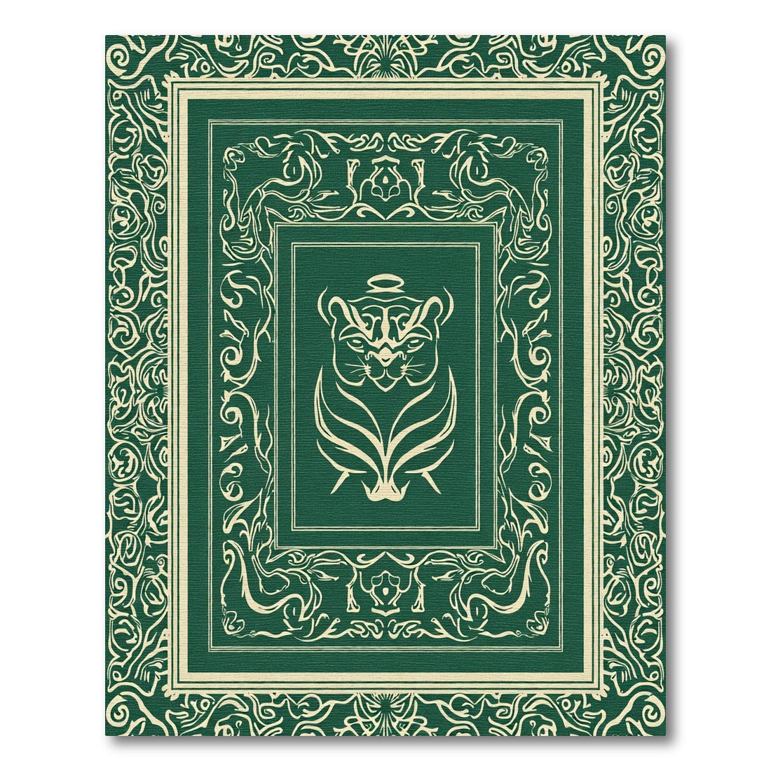 Emerald Tiger Face Ornate Border Rug