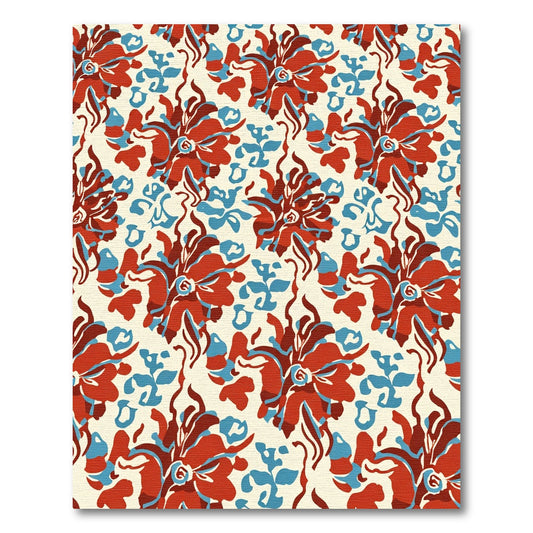 Bold Red Blue Floral Medallion Rug
