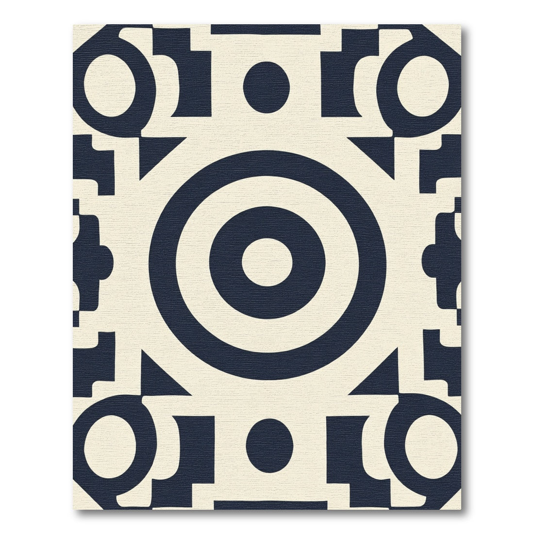 Cream Navy Geometric Concentric Circle Rug