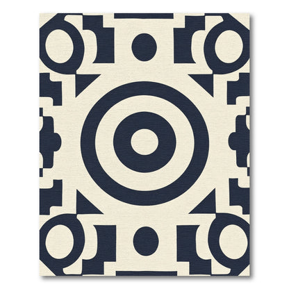 Cream Navy Geometric Concentric Circle Rug