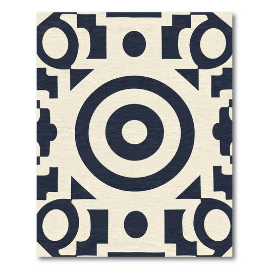 Cream Navy Geometric Concentric Circle Rug