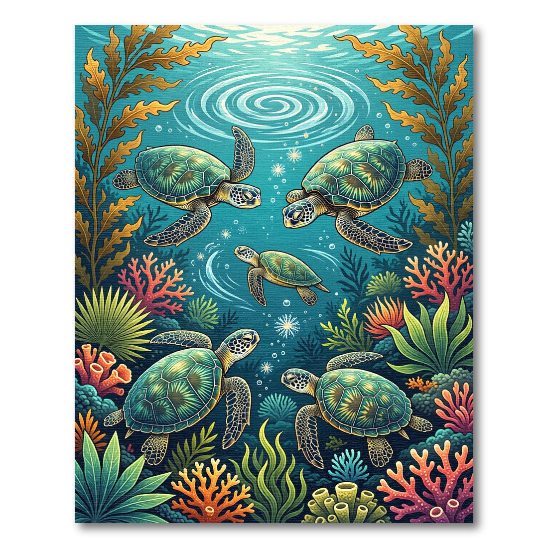 Vibrant Underwater Sea Turtle Reef Rug