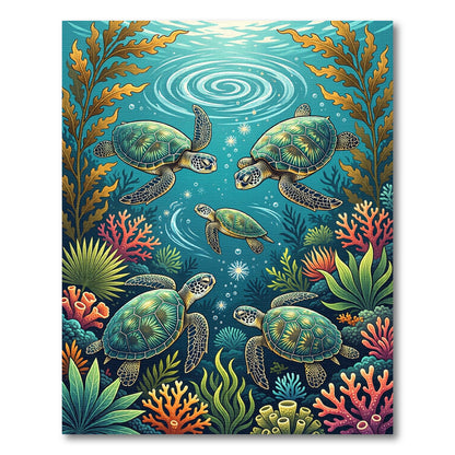 Vibrant Underwater Sea Turtle Reef Rug