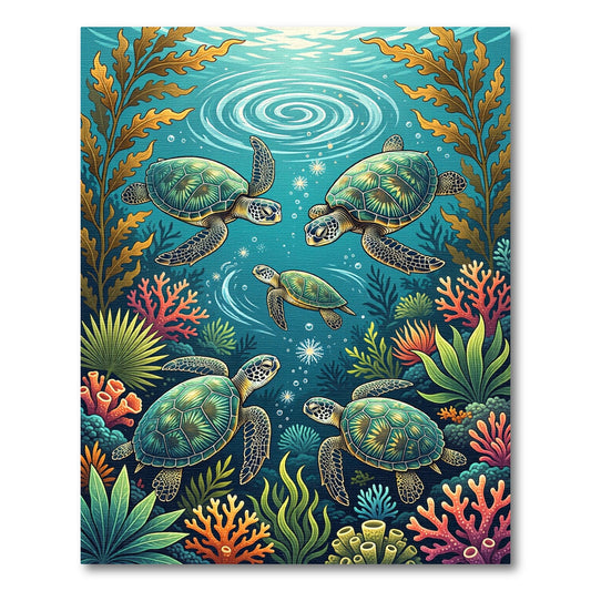 Vibrant Underwater Sea Turtle Reef Rug