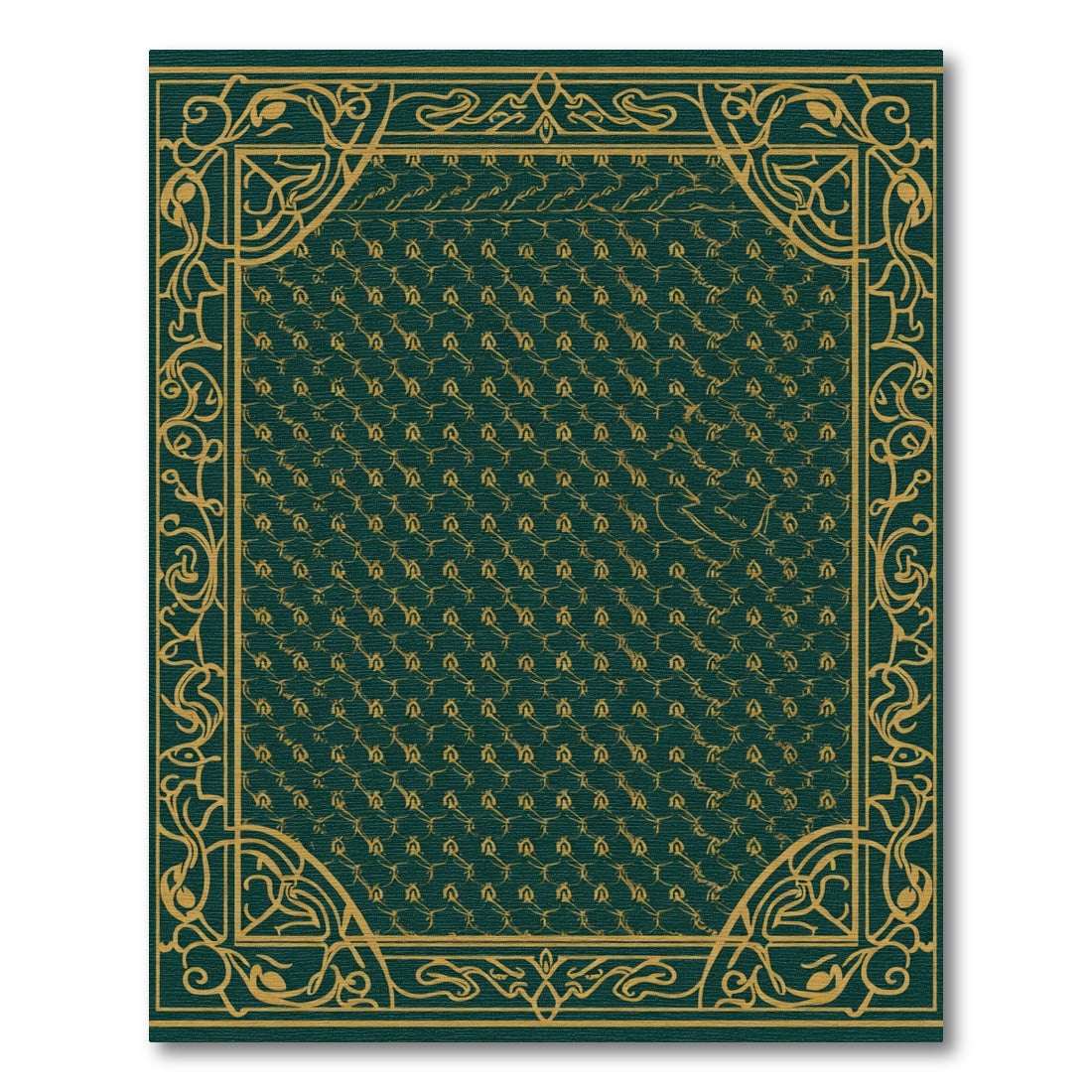 Emerald Green Floral Crest Border Rug