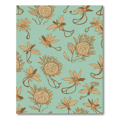 Aqua Tan Floral Line Art Rug