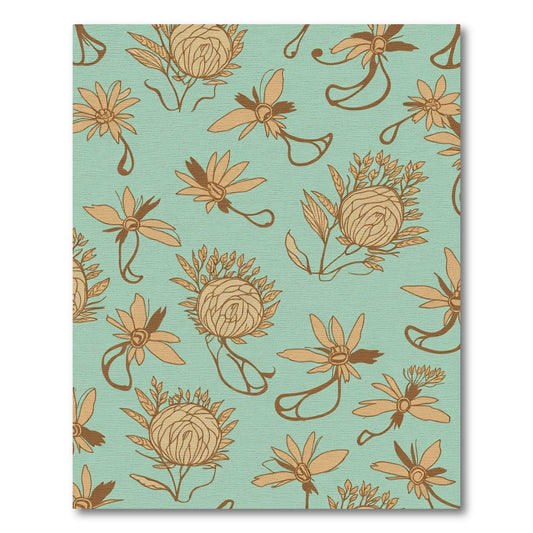 Aqua Tan Floral Line Art Rug