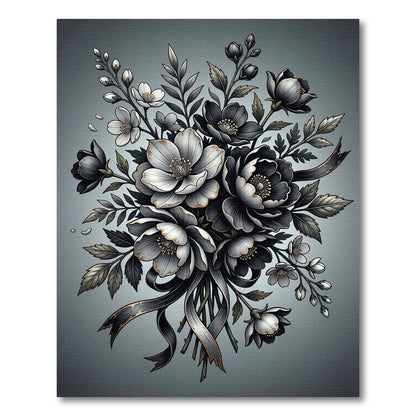 Monochrome Botanical Bouquet with Silver Accents Rug