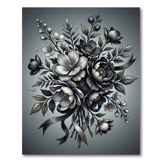 Monochrome Botanical Bouquet with Silver Accents Rug