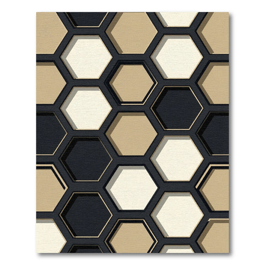 Geometric Hexagon Black Beige Cream Rug