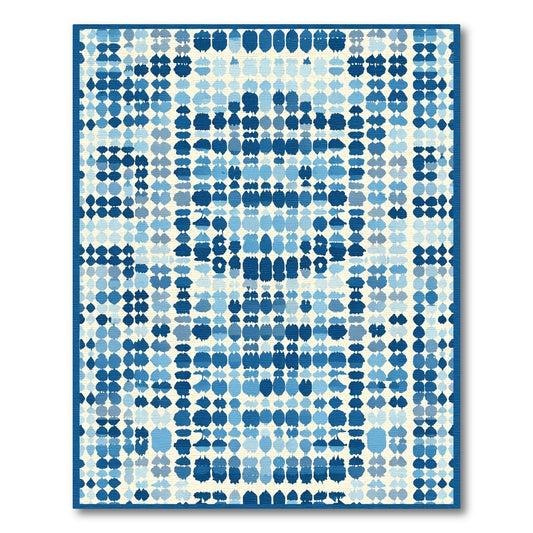 Aqua Blue Blob Grid Composition Rug