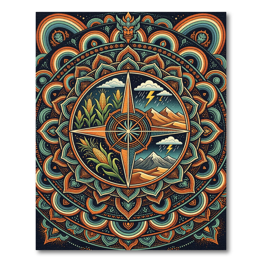 Sacred Maize Celestial Mandala Earthy Area Rug