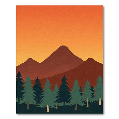 Amber Sunset Mountain Forest Landscape Rug