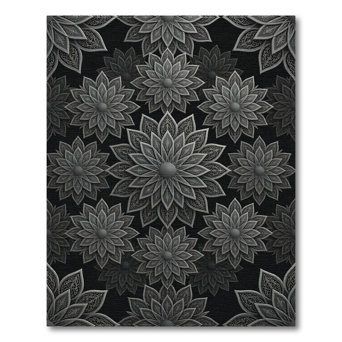 Luxe Gray Floral Medallion Relief Rug