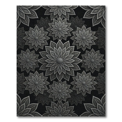 Luxe Gray Floral Medallion Relief Rug