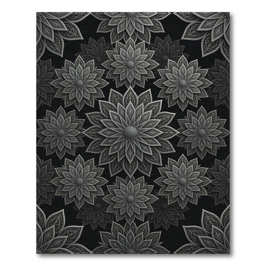 Luxe Gray Floral Medallion Relief Rug