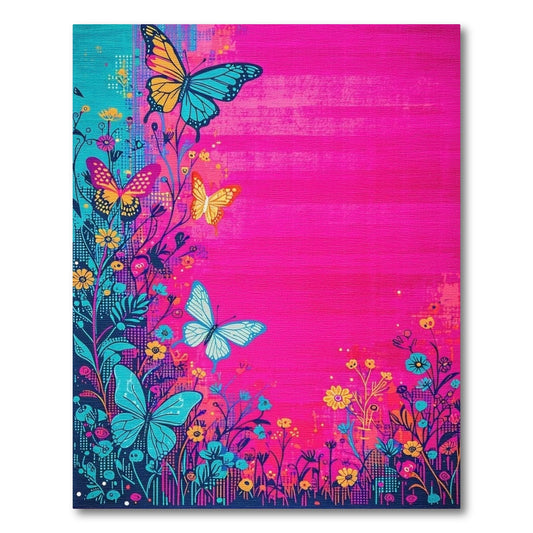 Vibrant Pink Teal Butterfly Floral Rug