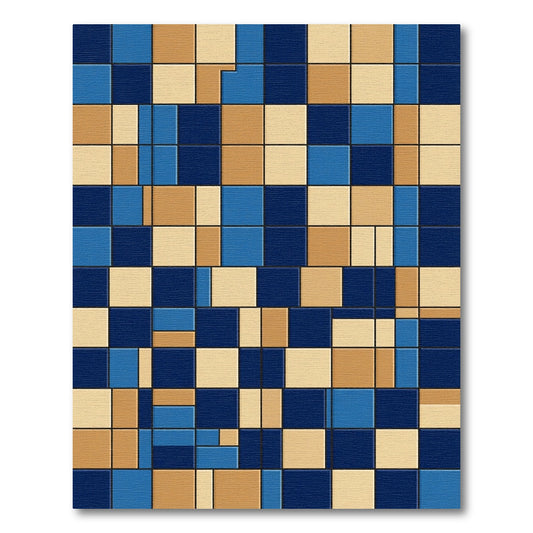 Modern Blue and Sand Geometric Block Rug