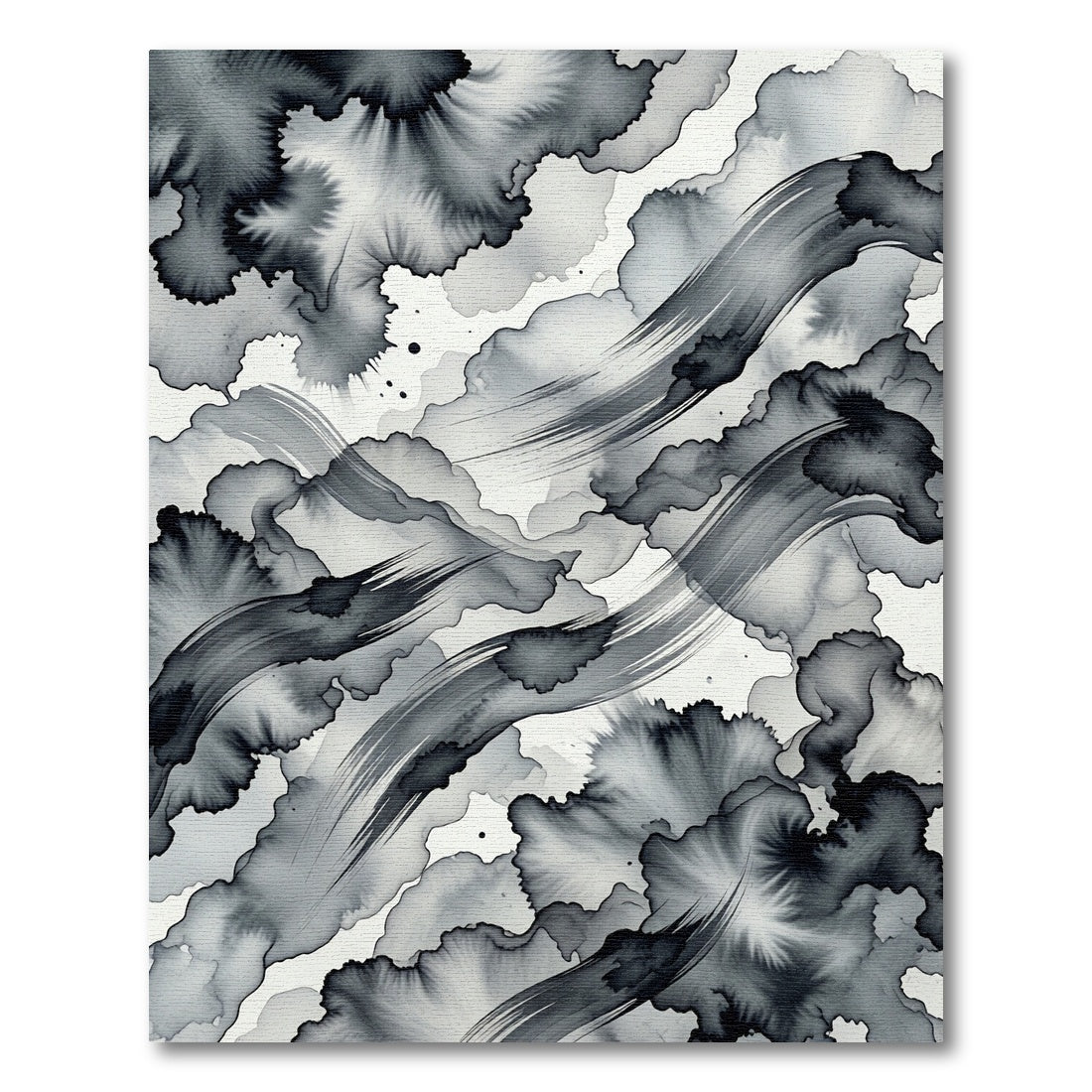 Monochrome Ink Wash Abstract Wave Flow Rug