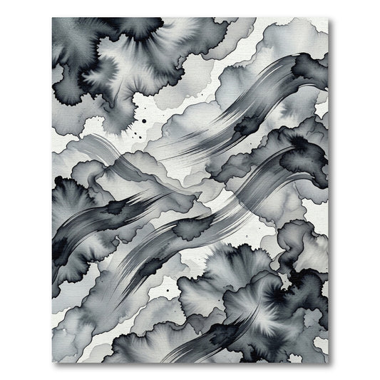 Monochrome Ink Wash Abstract Wave Flow Rug