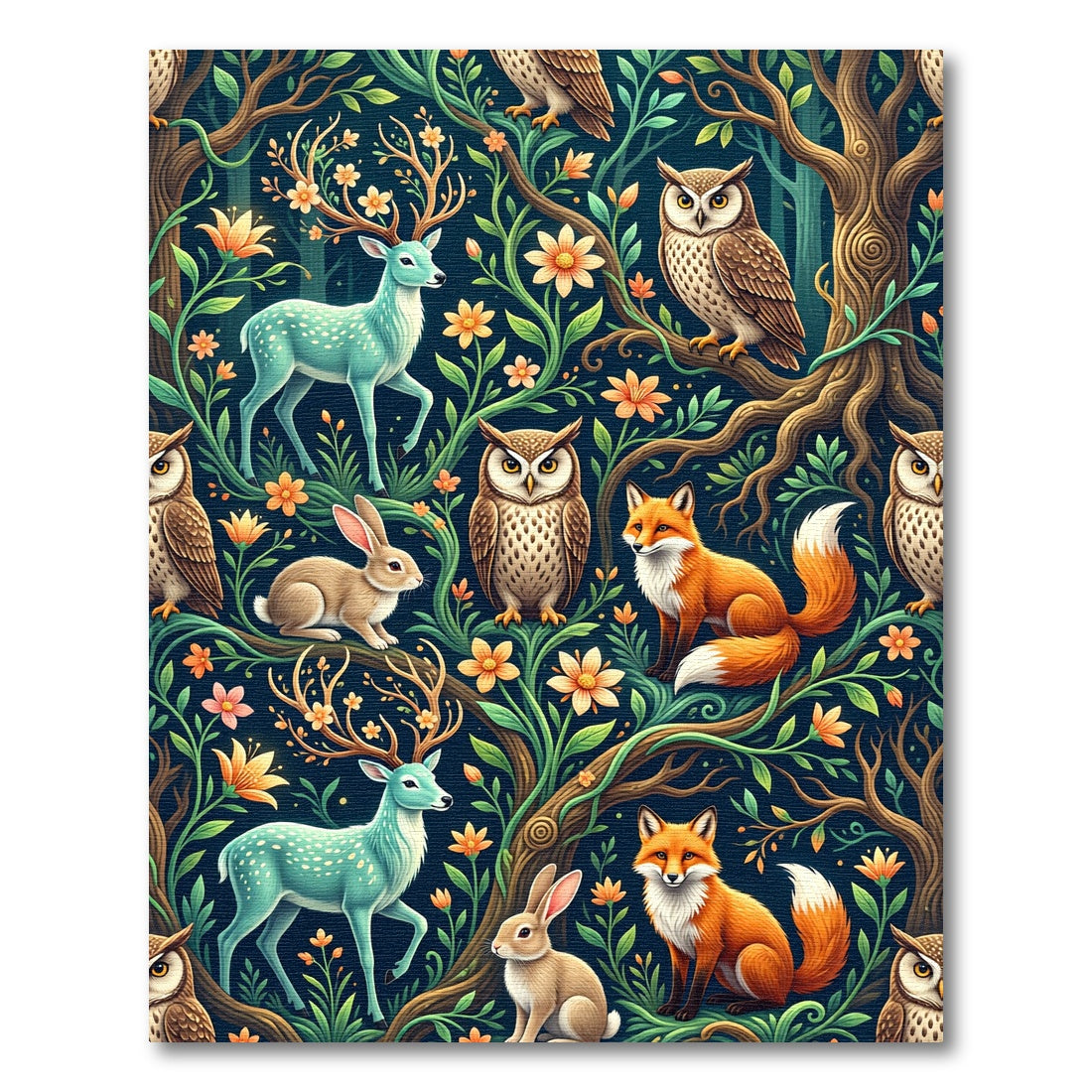 Enchanted Forest Wildlife Floral Meadow Rug
