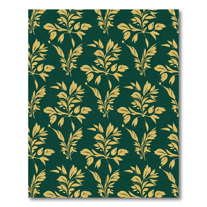 Golden Botanical Swirls On Emerald Rug