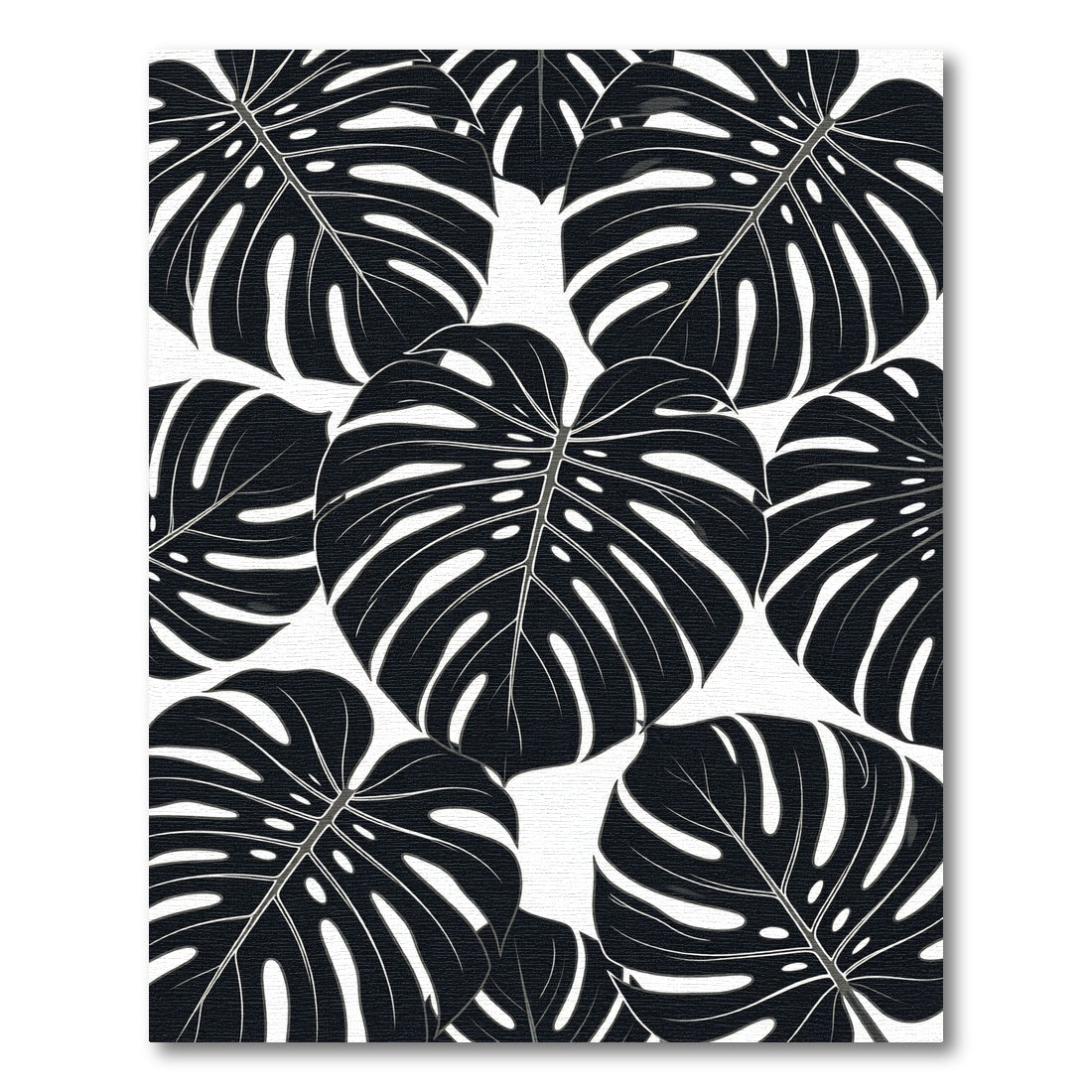 Monstera Leaves Black White Overlay Rug