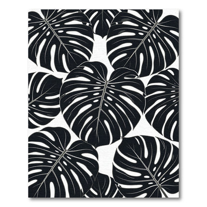 Monstera Leaves Black White Overlay Rug