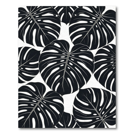Monstera Leaves Black White Overlay Rug